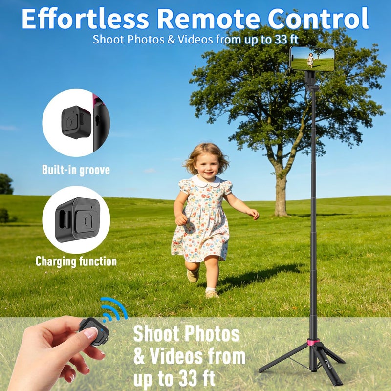 Kinwald 57" MagSafe Compatible Phone Tripod with Remote, Strong Magnetic Selfie Stick, Secure & Portable Tripod for iPhone Android, Travel Video Recording & Vlog (Black) - Image 5